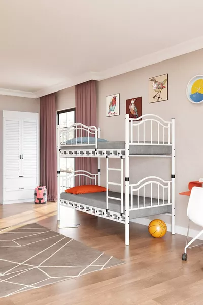 Belinay Young Children's Room Metal Bunk Bed and Bed with Mattress Size