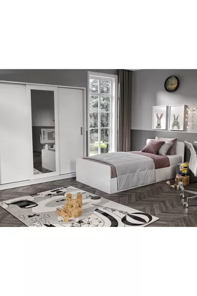 Anemon 3-Piece Single MDF Youth Room Set - All 1st Quality MDF Wardrobe, Desk, Bed