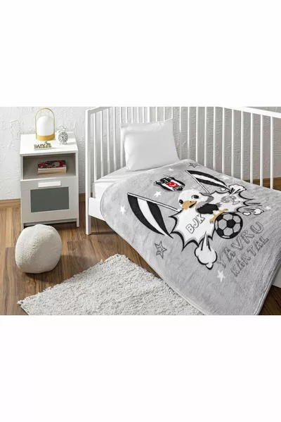 Beşiktaş Classic Fan Pattern Cotton-Polyester Blend Blanket, Black, White, Baby