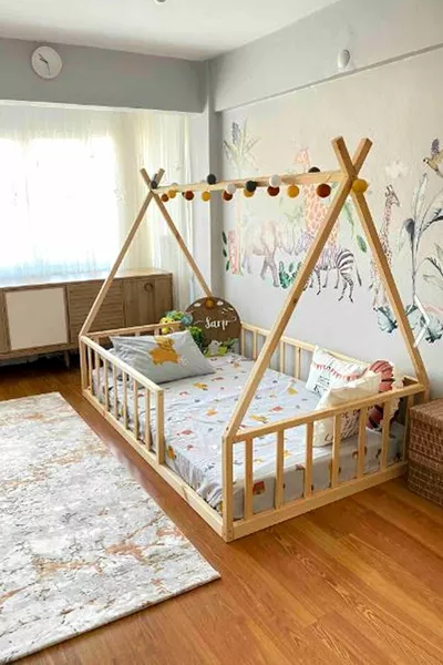 – Lit Montessori pour bébé et enfant Unisexe en bois naturel