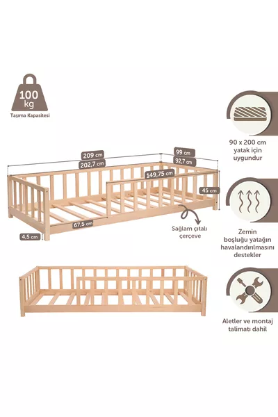 Lit de sol en bois naturel - Cadre de lit cm