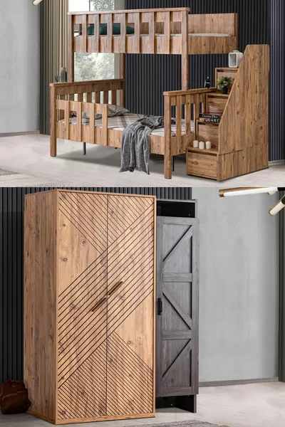 سرير بطابقين، سرير قابل للفصل ديلوكس وخزانة فاخرة بثلاث أبواب