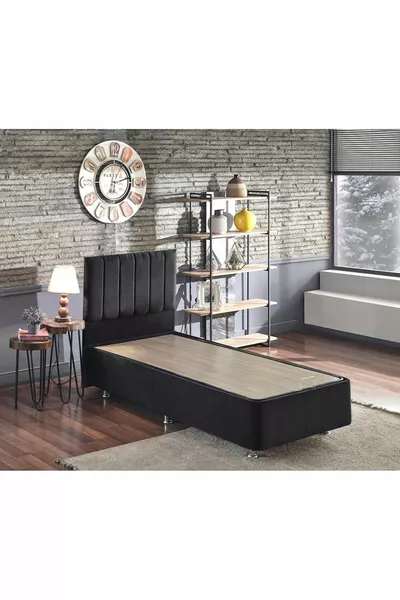 Niron Piano Lite Tek Kişilik Baza Ve Başlık Seti - Siyah Kumaş, Metal Iskelet Baza Ve Başlığı