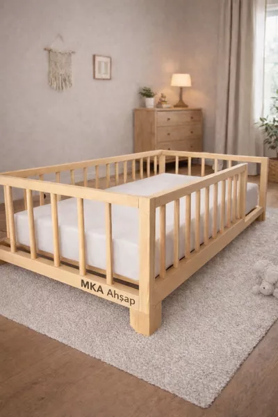 MKA Holzbett mit oder ohne Beine, rund, mit Lattenrost, Montessori-Bett für Babys und Kinder