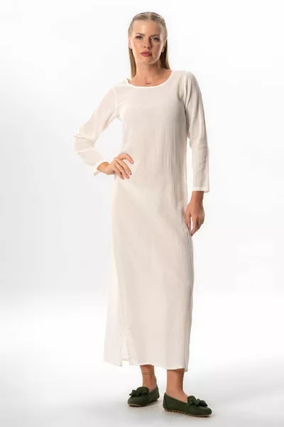 Long Sleeve Cotton Jumpsuit Chiffon Long Dress Lining Cream