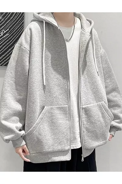 Plain Grey Unisex Oversized (3-Ply) Thick Winter Fleece-Lined Cardigan