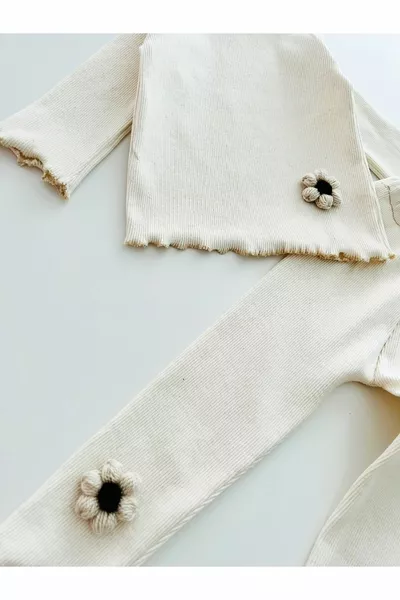 Ensemble pour bébé fille avec haut et bas côtelés et bandana