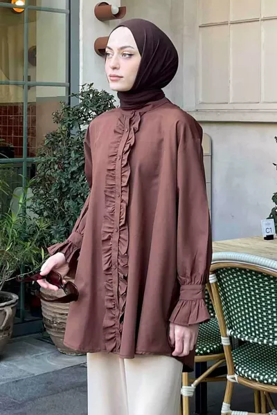 Flores Ruffled Tunic Dark Brown