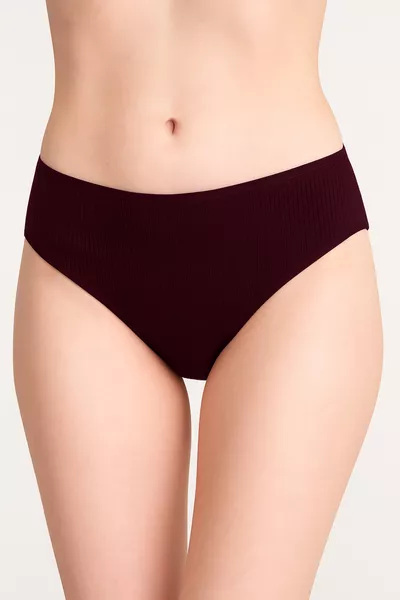 % Katoen, Hoge Taille, Ribbel, Set van 6 Damesonderbroeken: 2 Zwart, 2 Pruim, 2 Beige