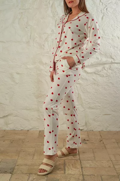 طقم بيجامة محبوك قطن منقوش