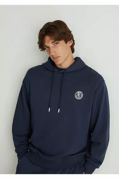 MVJNS Logo Printed Hooded Navy Sweatshirt 