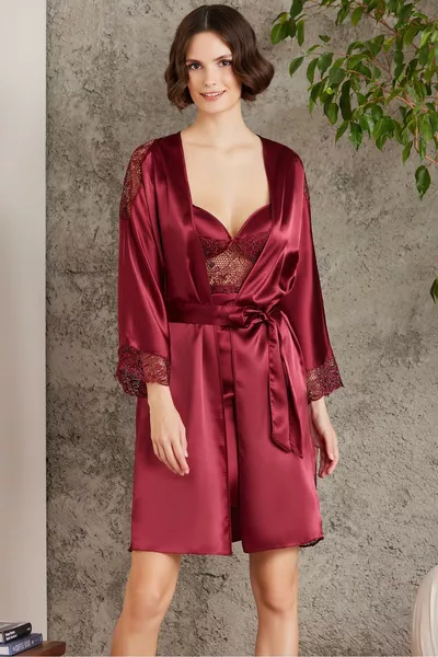 Satin Nachthemd Morgenmantel Pyjama Set Shorts Set 6-teilig Braut Mitgift Set - 