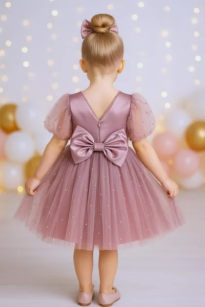 Feestjurk voor meisjes Tulle Satin met parels voor bruiloft en verjaardag