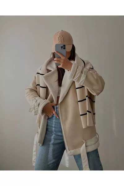 Nuova Stagione Giacca da Donna in Pelle ZR Scamosciata con Cintura Interna a Zip