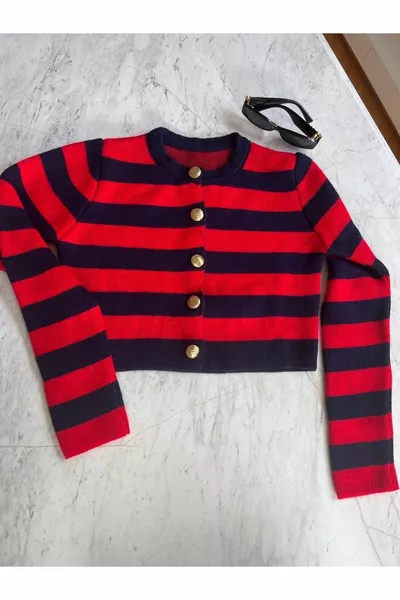 MALKOÇ BEY Knit Striped Short Cardigan