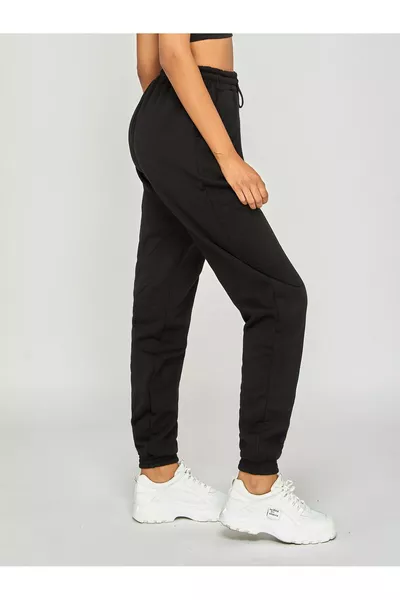 Women's Black Jogger Double-Knit Elastic Waist Sweatpants