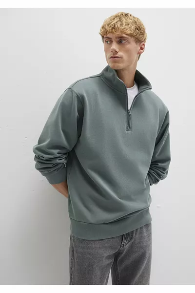 سويتشيرت أخضر أساسي بنصف سحاب 