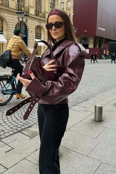 Vintage Women's Burgundy Leather Biker Jacket