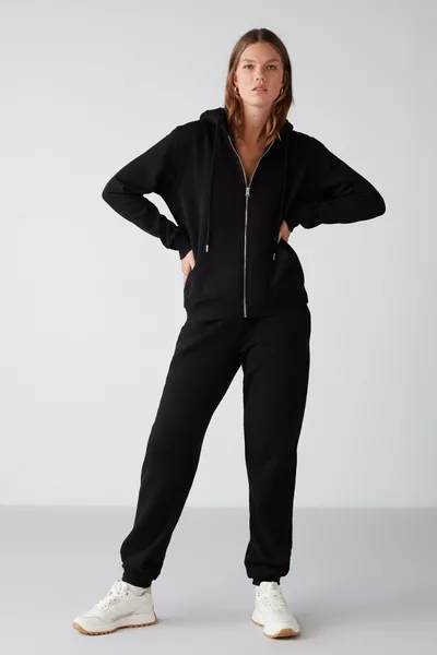 Marıtza Damen Regular Fit Jogginghose mit elastischem Bund und Saum, innen mit Fleece, schwarz