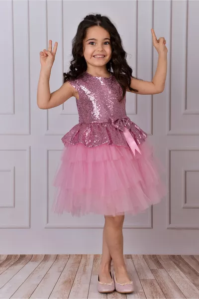 Robe de fête et d'anniversaire en tulle rose pour fille