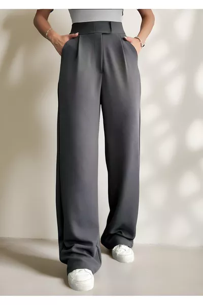 بنطال Palazzo عالي الخصر بقفل لاصق عند الخصر للنساء