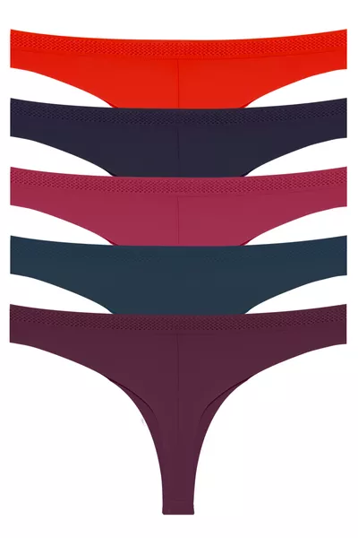 Базовые лазерные трусики-бразильяны с сеткой и резинкой, набор 5 штук - 2