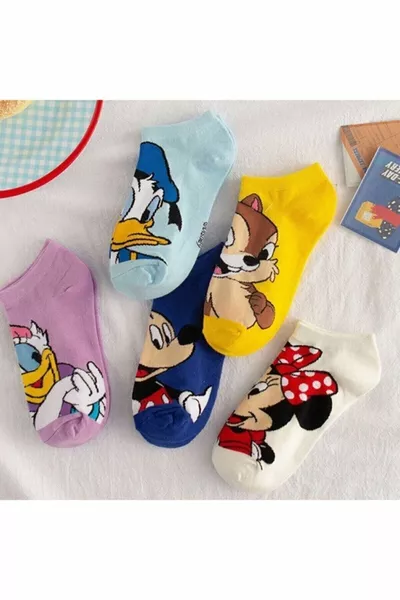 Lot de 5 paires de chaussettes fantaisie pour femmes avec des personnages colorés et mignons