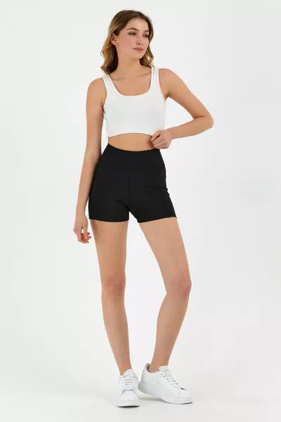 Women's Black Extra High Waist Biker Sports Tennis Volleyball Shorts with Pockets