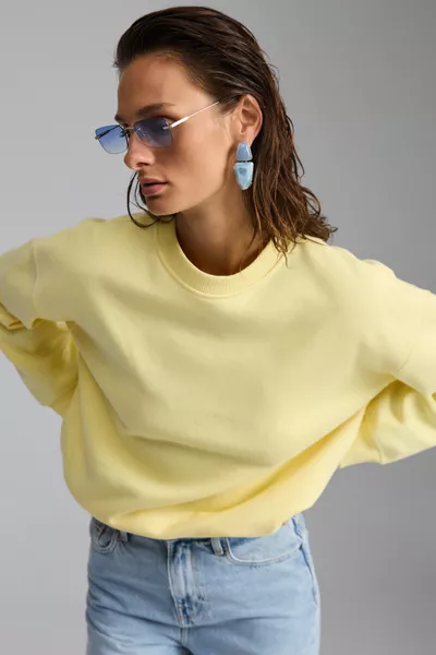 Vaneltına Dames Fleecevoering 3-Lags Organisch Katoen Oversized Basic Ronde Hals Gele Trui