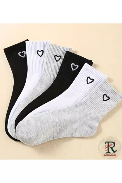 Damen lange Tennissocken mit 6 Paar Herzdetails