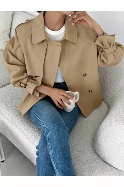 معطف ترنش قصير على طريقة راكبي الدراجات