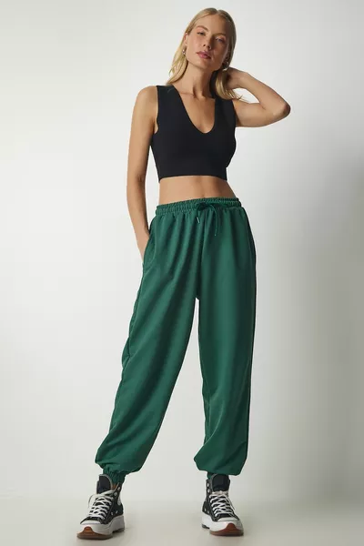 المرأة الأخضر الداكن فضفاضة الركض بنطال رياضي 