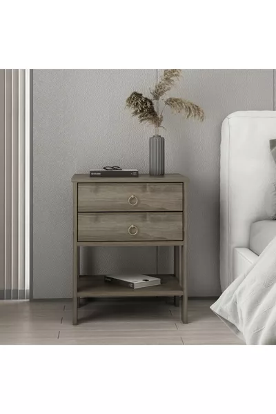 Модерна нощна шкафче Zen с 2 чекмеджета, орех