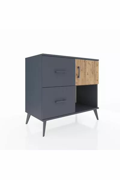 خزانة هايبرون رف واحد ودرجين مع باب واحد أنثراسيت-صنوبر/أنثراسيت