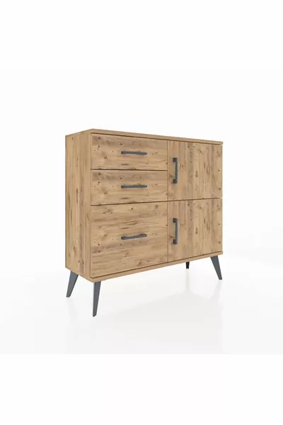 خزانة أرجيس بستاند مفرد الرف بثلاثة أدراج وغطائين من خشب الصنوبر