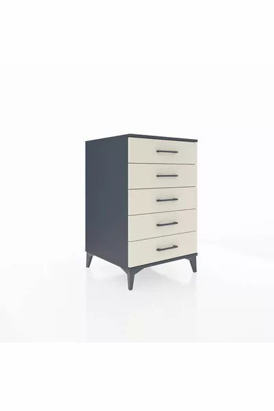 Kronos Nachttisch mit 5 Schubladen Anthrazit-Stein