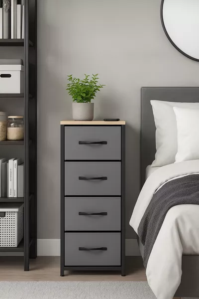 4 Çekmeceli Şifonyer Yatak Odası Düzenleyici Çocuk 0dası Organizer Deri Çekmeceli Oyuncak Dolabı