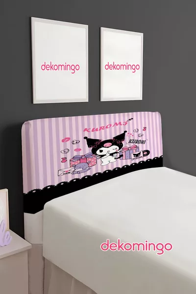 SİYAH PEMBE ŞERİTLİ KUROMİ DESENLİ BAZA BAŞLIK KILIFI ( TEK KİŞİLİK )