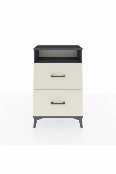 Arge Comodino con Una Mensola e 2 Cassetti Antracite-Pietra di Luna