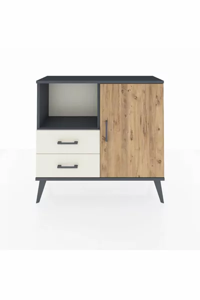 Шифонер Arges с 2 рафта, 2 чекмеджета и 1 врата, антрацит-смрека/мрамор