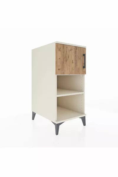 Kronos Nightstand with 2 Shelves and 1 Door, Moonstone-Pine