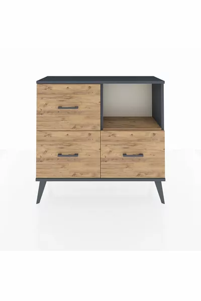 خزانة أرجس بدرجين وثلاثة رفوف أنثراسيت-صنوبر