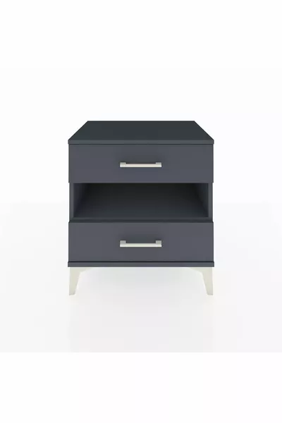 Hyperion Nachtkastje Enkel Rek 2 Lade Antraciet-Antraciet
