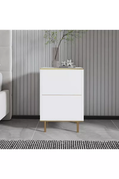 Нощно шкафче Козан Бял Мрамор с Златен Дизайн