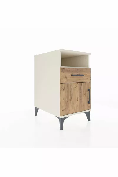 Kronos Nightstand with One Shelf, One Drawer, and One Door Moonstone-Pine