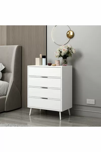 Elina Ayaklı 4 Çekmeceli Şifonyer - Beyaz/Beyaz