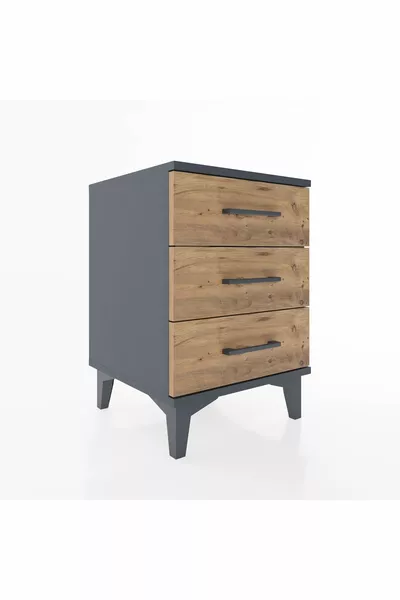 خزانة جانبية هايبريون بثلاثة أدراج - أنثراسايت وصنوبر