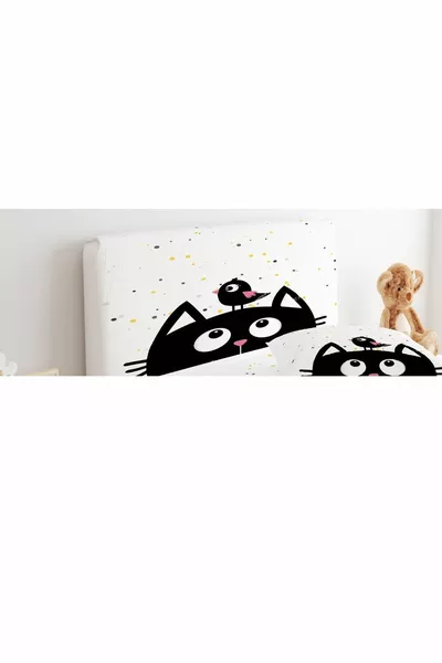 Copertura per testata del letto con motivo a pois e gatto nero
