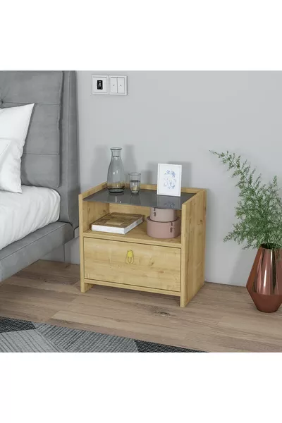 Mobiga Sane nachtkastje met glas en lade Safier