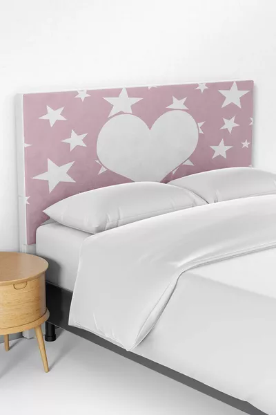 Housse de tête de lit pour lit enfant avec cœurs roses et étoiles